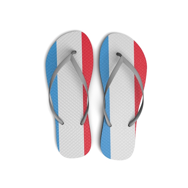 Luxembourg flag flip flop sandals on a white background 3D Rendering