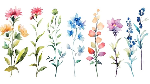 Luxembourg Flower Collection Watercolor on Clean White Background Generative AI