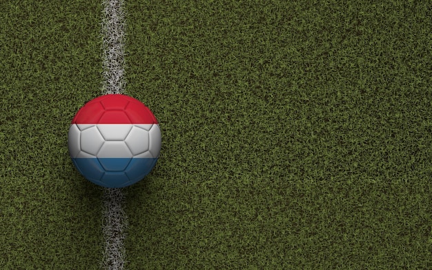 Luxemburgse vlag voetbal op een groen voetbalveld 3D Rendering