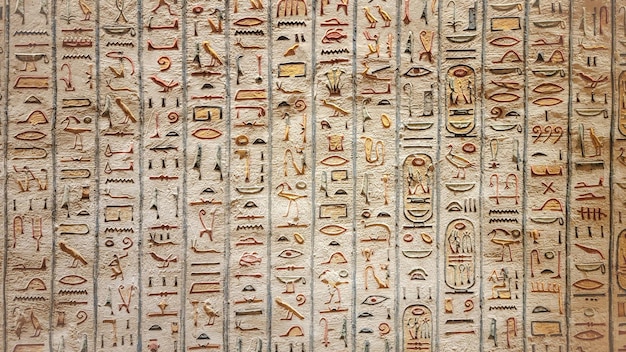 Коридор Египта Луксора с старыми египетскими надписями и иероглифами в усыпальнице