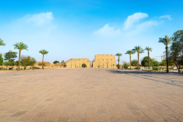 Luxor Karnak temple. The pylon with blue sky