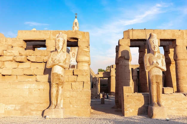 Luxor Temple Pylon Statues sunny day view Egypt