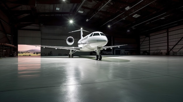 Luxorious Business Jet in Hangar Ai generative