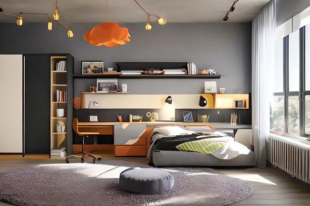 Luxuary Creative Kids Bedroom with Study Table Interior Design Ideas for Home and Office