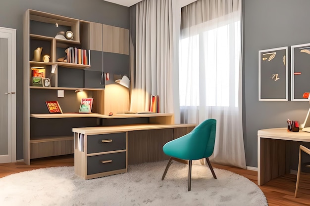 Photo luxuary creative kids bedroom with study table interior design ideas for home and office