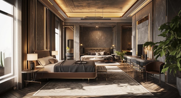 Luxueus interieur van een hotelkamer met elegante meubels en een ontspannende sfeer