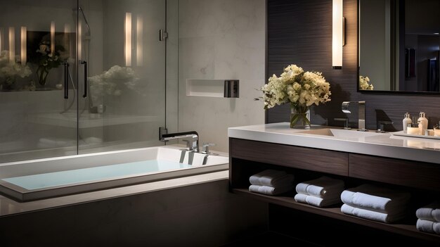 Foto luxueuze spalike badkamers met moderne inrichting elegante tegels