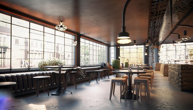 Photo luxurious 3d rendering coffee shop and cafe lounge restaurant generative ai