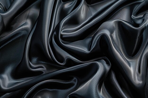 Luxurious abstract black satin fabric with soft waves pattern