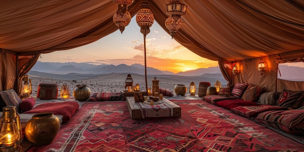 Luxurious Arabian Style Tent With Couch and Table Inside