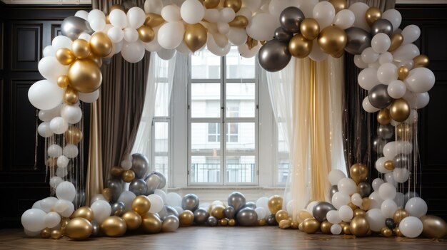 Lussuosa cortina di sfondo con arredamenti di palloncini e decorazioni photowall decorazione