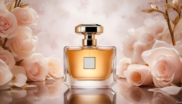 Photo luxurious backdrop for taking photos of perfume bottles with flowers