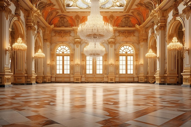 Luxurious ballroom with chandeliers and grand dACcor