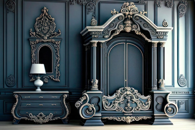 Photo luxurious baroque bedroom with ornate headboard and candelabra