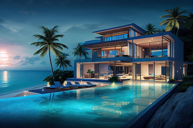 Luxurious beachfront villa with infinity pool and breathtaking ocean views