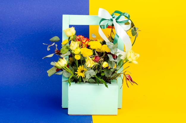 Luxurious beautiful bouquet of fresh flowers on bright background. Studio Photo.