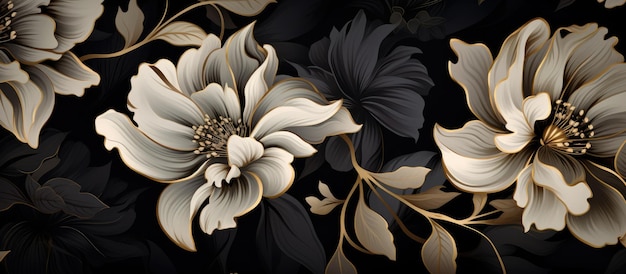 Luxurious black and gold floral design for decorative textile print