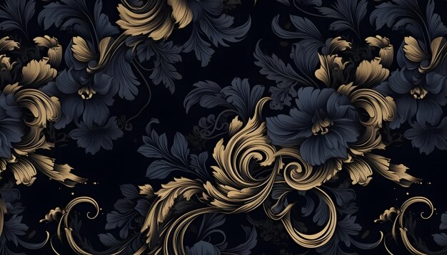 Photo a luxurious black and gold floral wallpaper