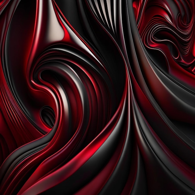 Роскошная кроваво-красная черная жидкость со складками, драпировками и завитками на абстрактном фоне