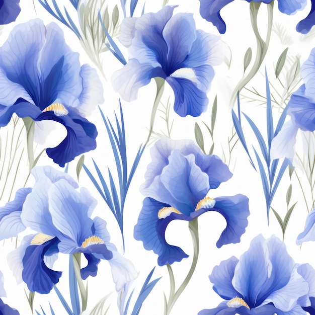 Роскошные голубые цветы ириса на белом фоне