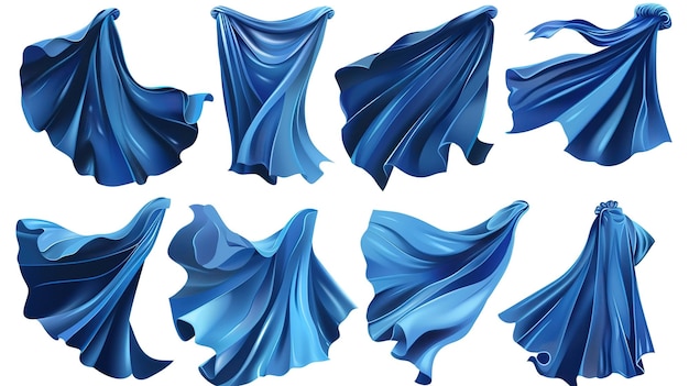 Photo luxurious blue satin fabrics captured in midair showing elegant textile movement and design