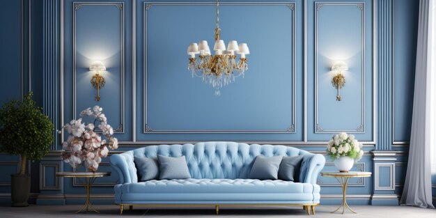 Photo luxurious blue walls in a classic interior illustrated in