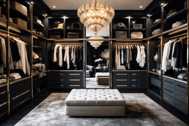 Роскошный гардероб с стильным декором и большим пространством для хранения