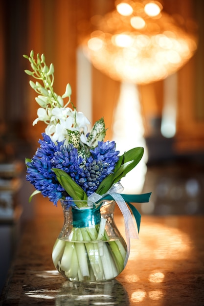 Luxurious bouquet with beautiful blue hyacinths