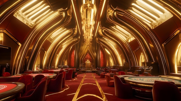 Photo luxurious casino interior with elegant design and gaming tables