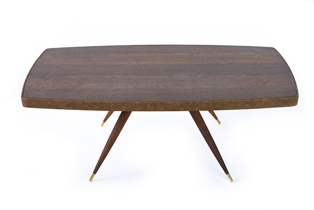 Luxurious chestnut table with a epoxy resin on a white background, side view