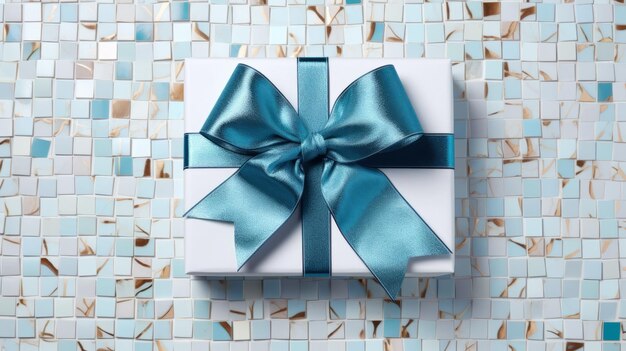 Luxurious Christmas Gift Box With Mosaiclike Design And Turquoise Ribbon