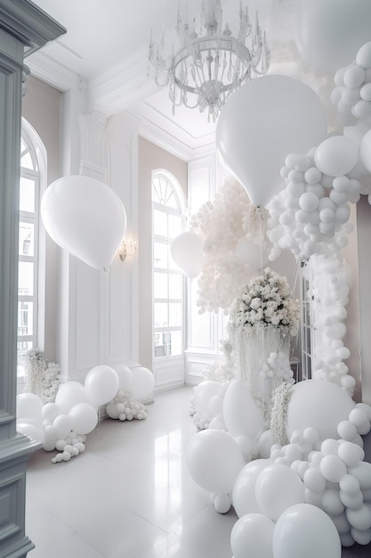 Роскошный классический интерьер с украшениями из воздушных шаров Generative Ai