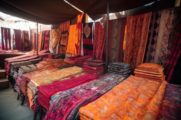 Luxurious cloths and textiles at market bazaar created with generative ai