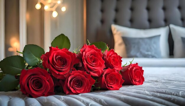 Photo luxurious comfort with a bouquet of red roses