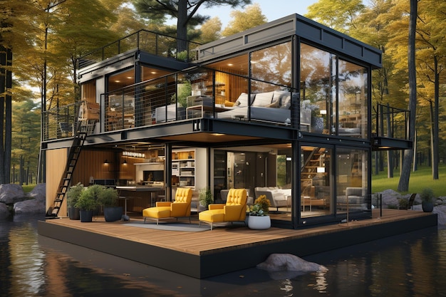 luxurious container home with an emphasis on open spaces and high end finishes