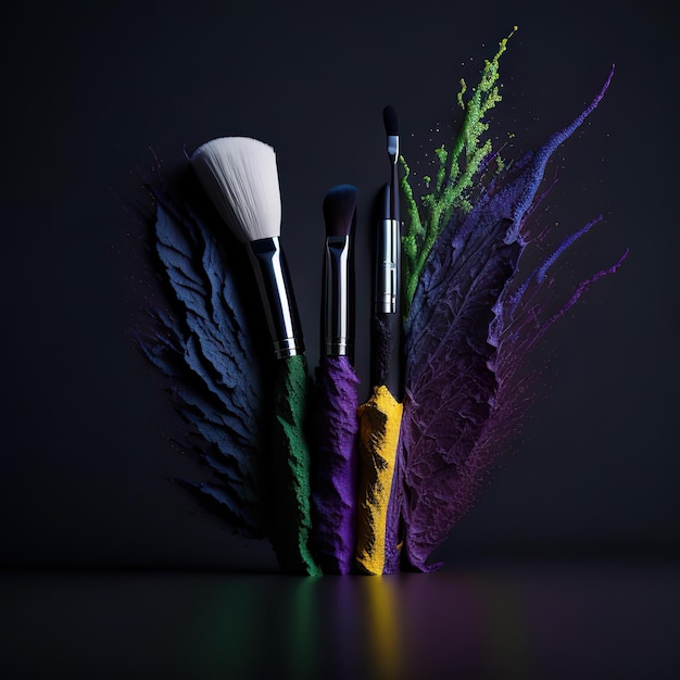 Photo luxurious cosmetic with colored details on a dark background