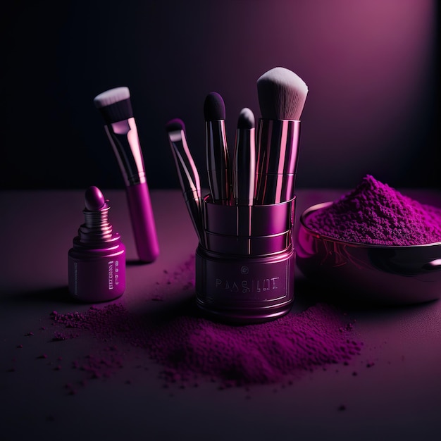 Photo luxurious cosmetic with pink details on a dark background