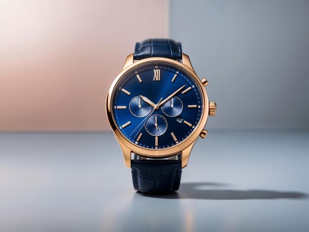Photo a luxurious dark blue watch wrapped in a leather strap which makes the design look elegant