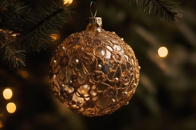 Luxurious decorated Christmas ball closeup xmas decorations new year tradition