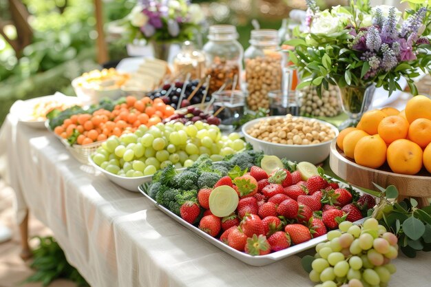 luxurious decoration of white tablecloths with lots of finger food prepared professional advertising food photography