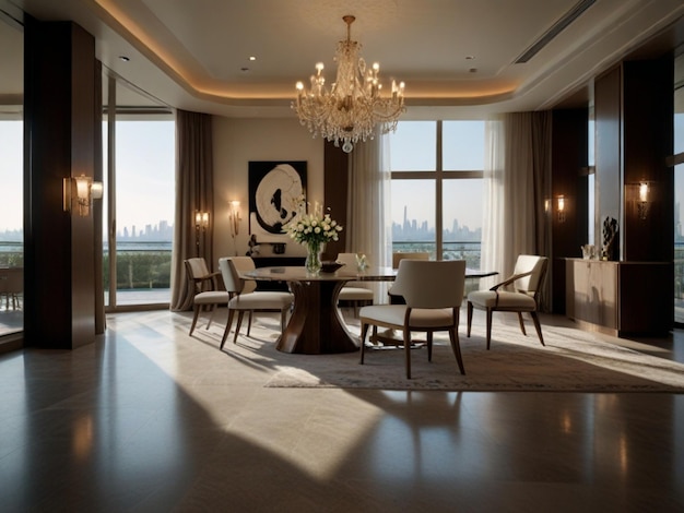 사진 luxurious dining room with city and ocean view