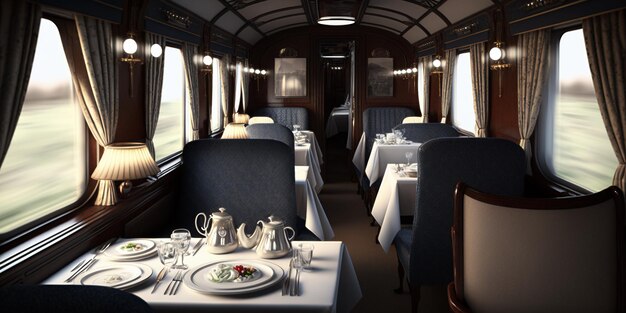 The luxurious dining in the train with AI generated