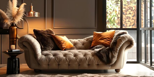 Photo luxurious dog sofa in stylish room designed for canine comfort and style concept luxury pet furniture stylish interior design dog friendly decor elegant canine comfort