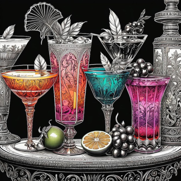 Photo a luxurious drinks menu with intricate designs and opulent details showcasing an array of colorful