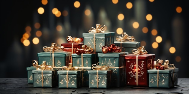 Luxurious and Elegant Christmas Gift Boxes Christmas Presents and Decorations Generative AI