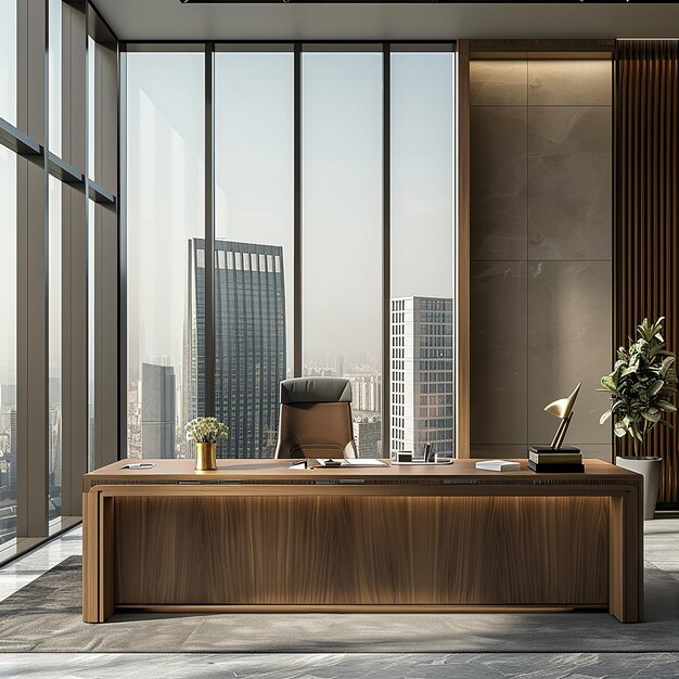 Photo luxurious executive monitor stand in highrise office