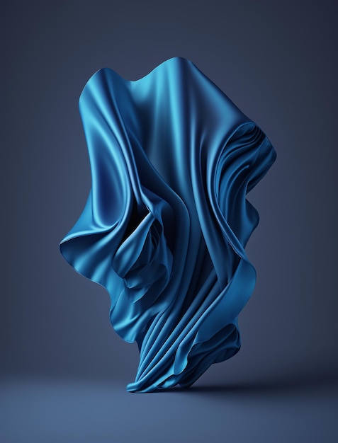 Luxurious floating blue fabric wallpaper with dark navy background Generative AI