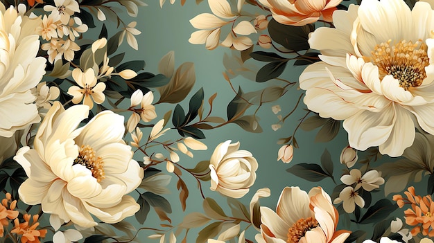 luxurious floral pattern with gold accents and pastel colors and pastel green background