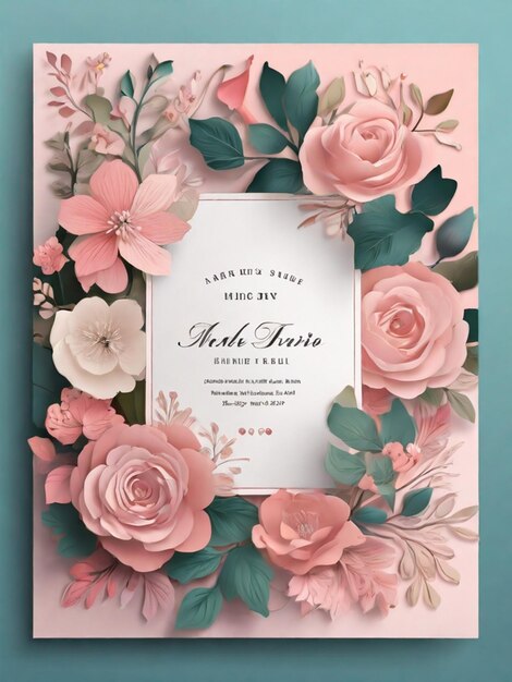 Photo luxurious and floral wedding invitation template