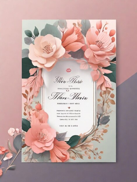 Photo luxurious and floral wedding invitation template